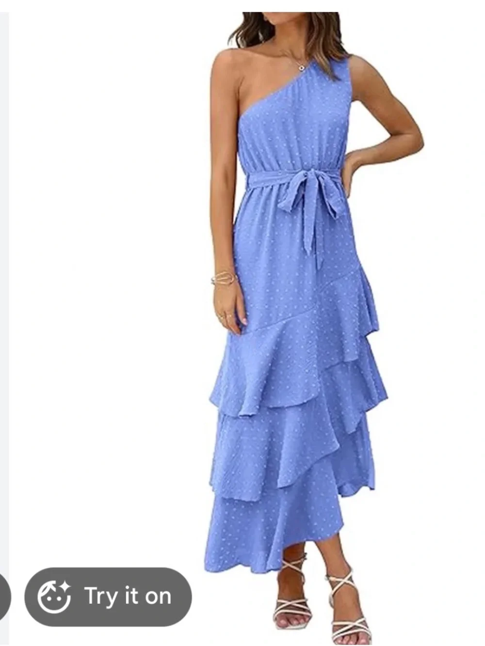 One-Shoulder Blue Ruffle Tiered Dress